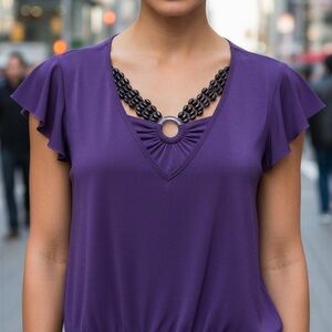 Elegant Purple Women's Top with Beaded Neckline